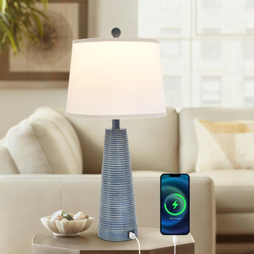 Nightstand Lamp Bedside Lamps Vintage Rustic Farmhouse Table Lamp 3 Way Dimmable Horizontal Stripe Light, Bedroom, USB