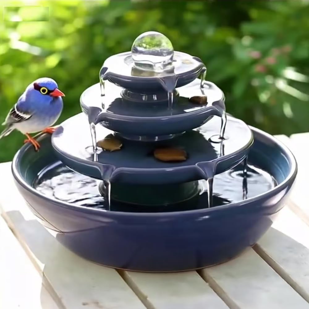 Ceramic Tabletop Fountain with Ball Table Desk Office Patio (Blue 2 A199)