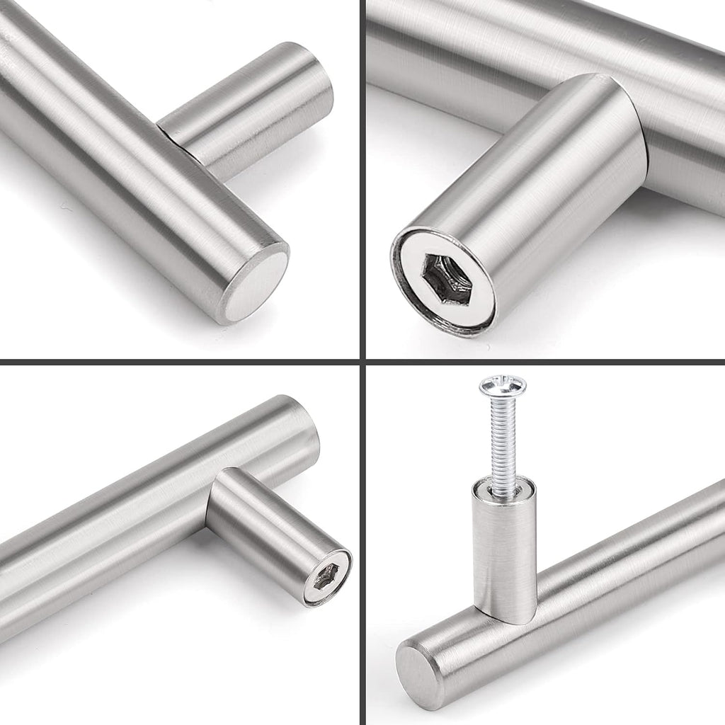 (30 Pack 3 Inch Hole Centers Kitchen Cabinet Handles Euro T Bar Cabinet Pulls Stainless Steel Kitchen Drawer Handles