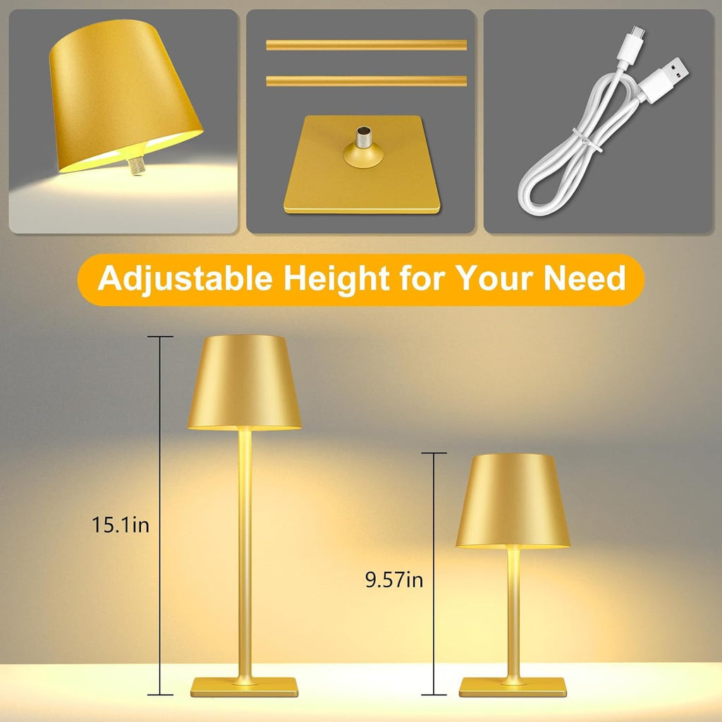 Gold Rechargeable Cordless Table Lamp, Battery Operated, 2 Pack