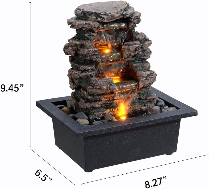 Tabletop Water Fountain, Home Décor Soothing Sound Machine with Automatic Pump, Deep Basin and Natural River Rocks.