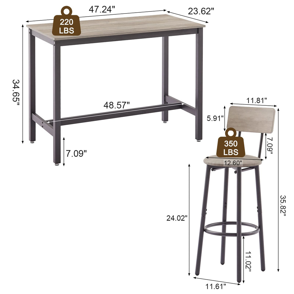 Bar Table and Chairs Set for 4, 5 Pieces Industrial Counter Height Pub Table and 4 PU Soft Stools with Backrest, High