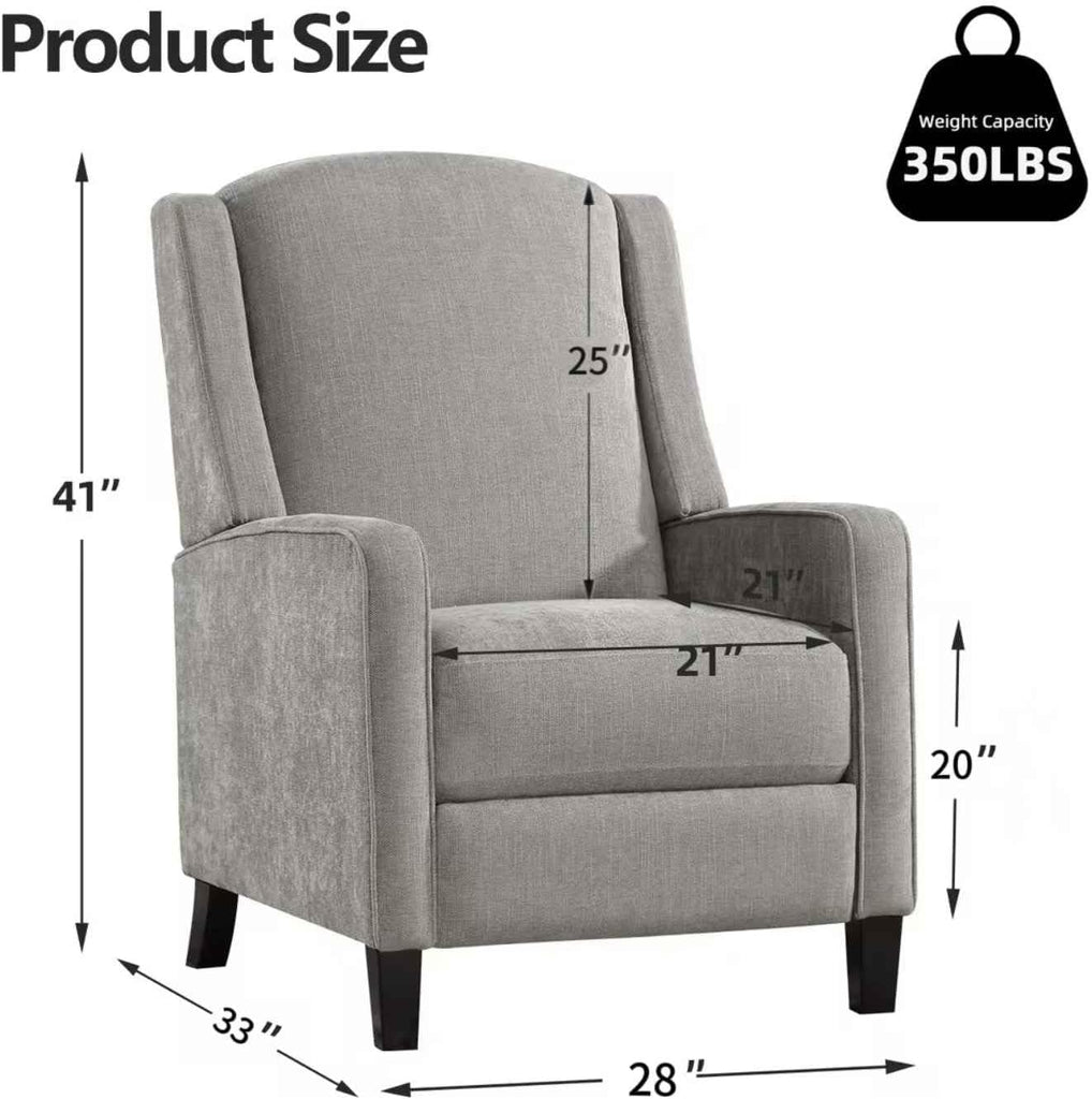 Wingback Pushback Recliner Chair, Fabric Push Back Recliners with Padded Seat, Mid Century Modern Reclining Chair