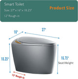 Grey Smart Toilet with Bidet Built In, Luxury Elongated Electric Toilet with Heated Seat&Foot Sensor