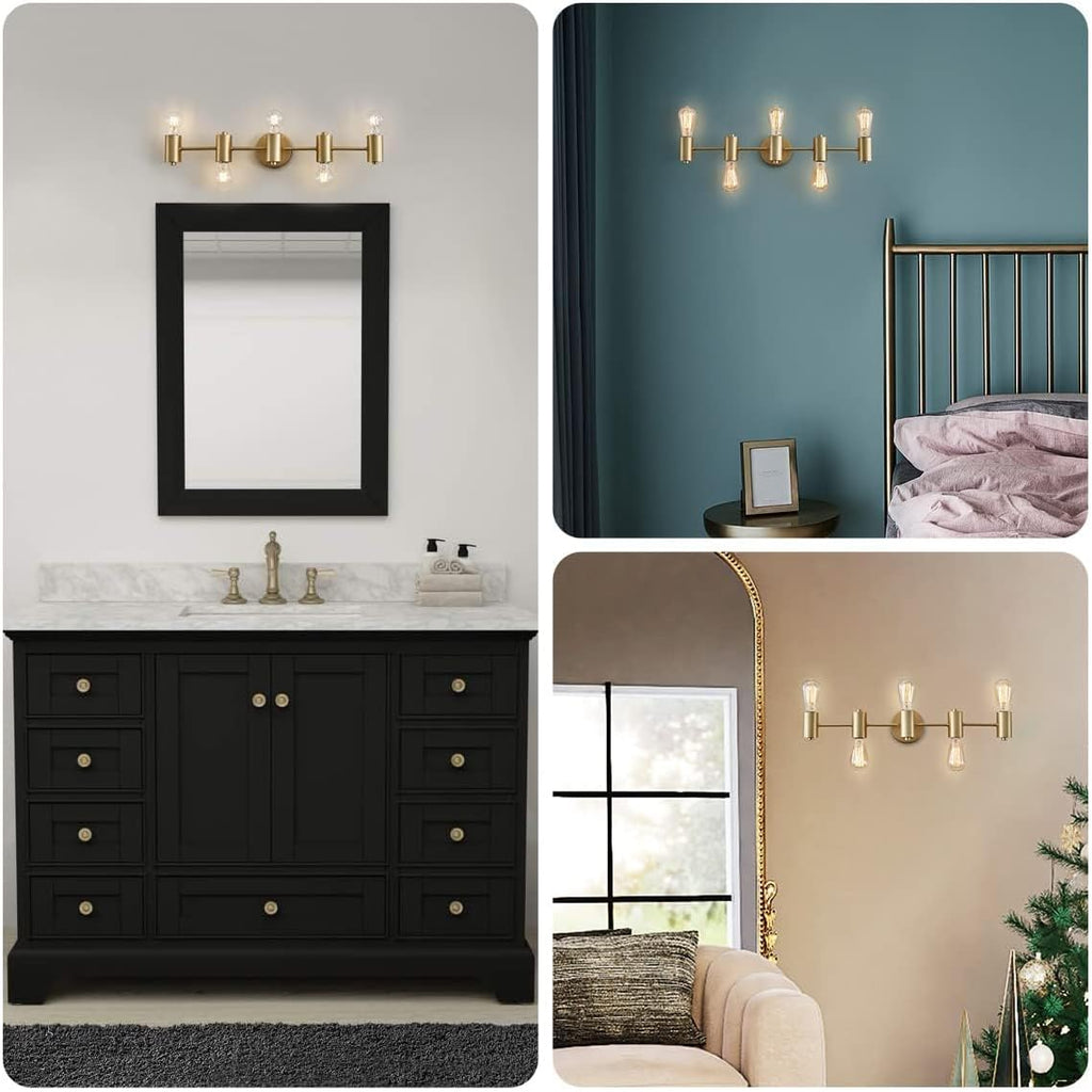 5-Light Bathroom Light Fixture Over Mirror Morden Vanity Wall Scones Light Living Room, E26 Base, Gold
