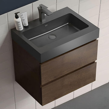 24" Floating Bathroom Vanity with Black Sink, Modern Bathroom Cabinet with Top and Soft Close Drawers