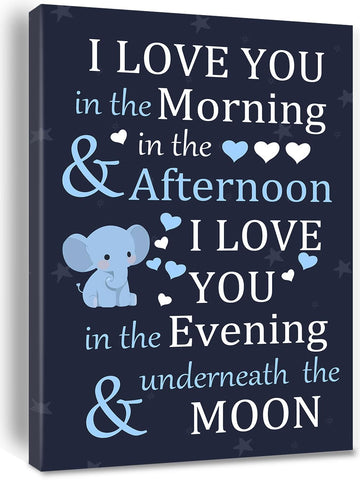 Baby Elephant Nursery Decor, Elephant Wall art, I Love You in The Morning Sign Canvas Painting Wall Art Decor, Elephant