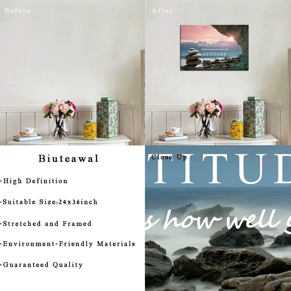 Inspirational Wall Art Ability Quotes Motivation Attitude Saying Posters Print on Canvas Zen Stone on Beach Picture