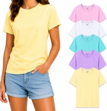Girls Short Sleeve T-Shirts 5 Pack - Soft Cotton Tees, Breathable Everyday Tops, Tagless Comfort.