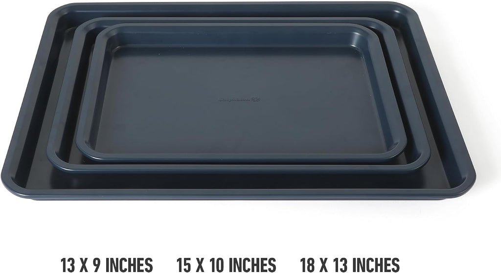 Legacy 3-Piece Cookie Sheet Set, Cookie Sheet, Metal Sheet, 3 Pieces Nonstick Sheets 18 15 13 Inch, Navy Blue