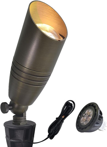 Die-cast Brass Landscape Spotlights Outdoor with 5W Aluminum Housing LED MR16 Bulb 2700K 450LM,12V AC/DC Low Voltage