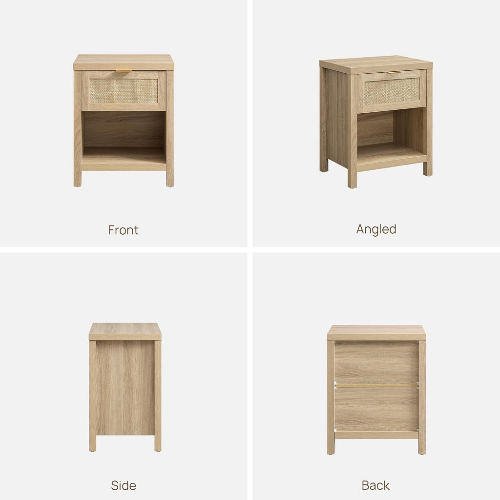 Rattan Nightstands Set of 2, Farmhouse Night Stand Bedside Table with Drawer and Storage Shelf - Boho End Side Table