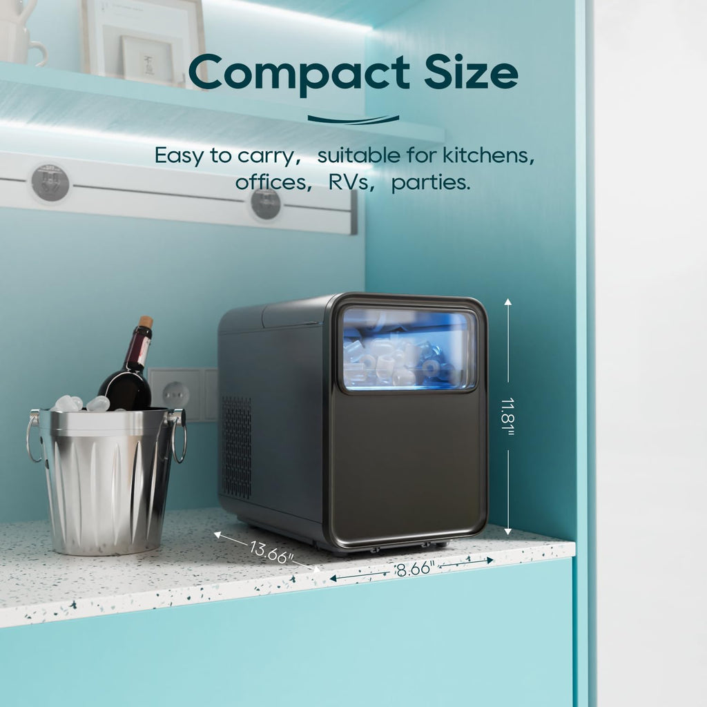 Ice Maker Countertop, 9 Ice Cubes in 6 mins, Self-Cleaning Portable Ice Machine with Basket and Scoop, 2 Sizes