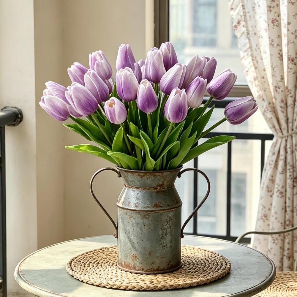 Artificial Tulips 30Pcs Real Touch PU Tulip Fake Purple