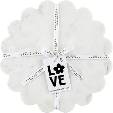 Marble Charcuterie Boards Cheese Board Round Scalloped Cutting Board, 12" Diameter, White