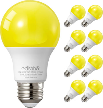 9W A19 Yellow Bug Light Bulbs, 2400K Amber E26 8-Pack