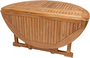 Round Drop Leaf Teak Table, 72-Inch