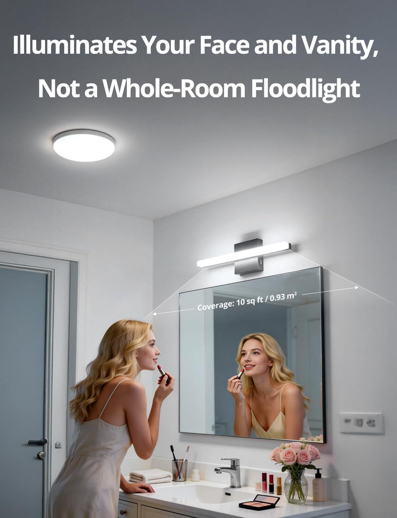 Black Bathroom Light Fixtures Over Mirror Lighting Gentle, 9W 16 Inch Modern LED Small Vanity Lamp Bar IP44 Slim