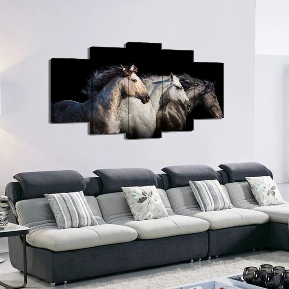 Large 5 Piece Wall Art Running Horse Canvas Wall Art Wild Animal Picture Print on Canvas Modern Home Office Living