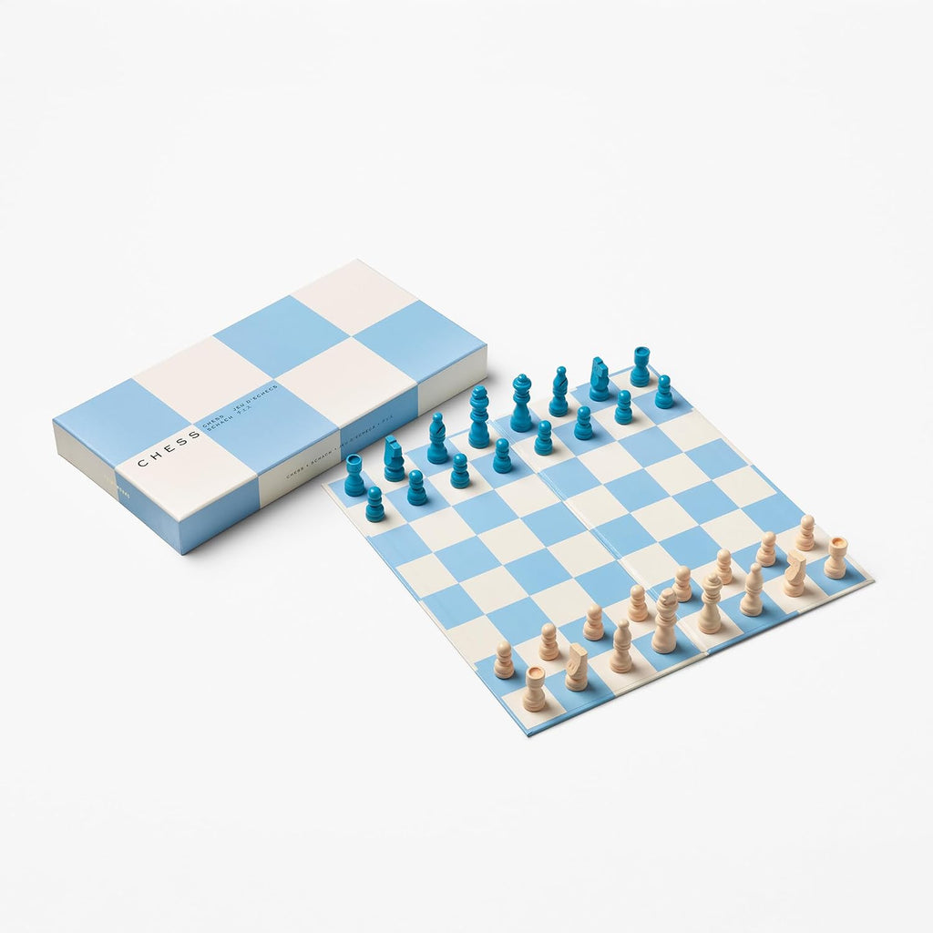 Play Blue Chess Set - Wooden Pieces & Foldable Chess Board