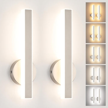 Brushed Nickel Wall Sconce Hardwired Modern LED 18W Wall Sconce Set of Two, 15.7Inches Wall Lights Bedroom Hallway