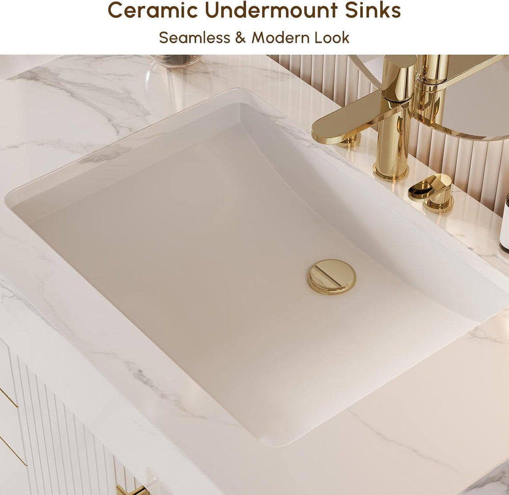 Bathroom Vanity with Sink, Modern Bathroom Vanity with Faux Marble Top