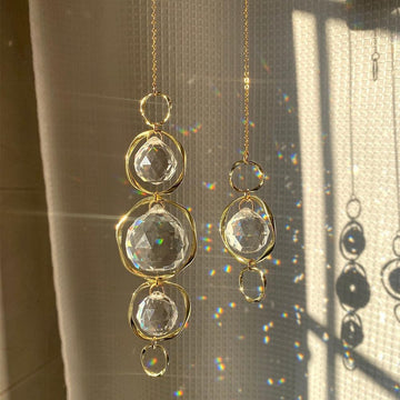 2 Pcs Crystal Suncatcher Wind Chimes for Outside,Crystal Suncatcher Prisms Hanging Outdoor Wind Chimes