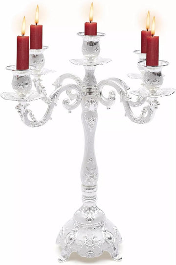 5 Head Metal Vintage Candelabra Centerpieces for Tables Retro Candlestick Holders 14.5 Inch 5 Arms Decorative Pillar