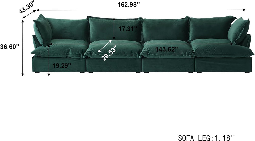 Modular Sectional Couches for Living Room, 162" Deep 4 Seats Sectional Sofa, Cushion Covers Removable, Two Corners and Two Middle, Sofas Furniture for Living Room, Green