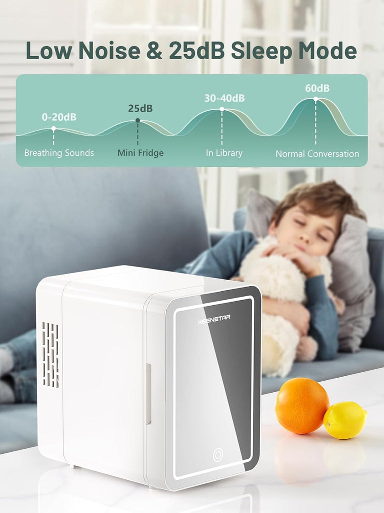 4L/6 Can Skincare Mini Fridge with Dimmable LED Mirror, Cooler & Warmer Fridge for Bedroom, Cosmetics, Office, Dorm & Car, Portable Personal Refrigerator for Cosmetics, Skincare & Food
