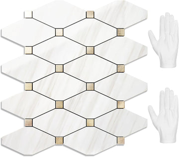 10 Sheets Peel and Stick Backsplash, Polished Dolomite PVC Mixed Metal Gold Kitchen Backsplash, Stick on Backsplash