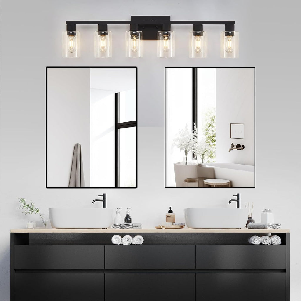 6 Light Bathroom Vanity Light, Matte Black Vanity Light Fixtures, Large Vanity Lights , Farmhouse Light Fixtures with