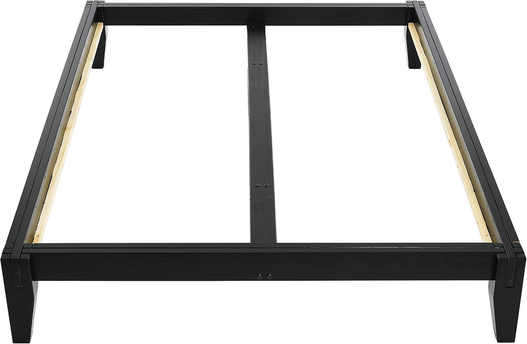 Yume Modern Solid Wood Platform Bed with Japanese Joinery, Black Finish, King