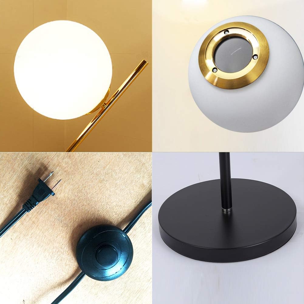 KU300208 Modern Style Two Milky White Glass Orbs and Brass Finish Floor Lamp,Light Pole and Base Black Finish