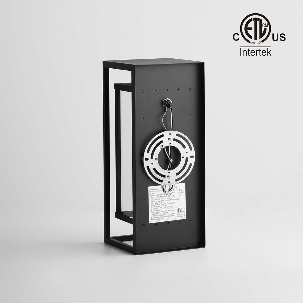 14" Classic Outdoor Wall Sconce 1 Light in Matte Black Rectangular Metal Frame and Clear Glass Shade Waterproof Porch