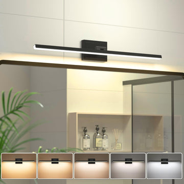 Modern Bathroom Vanity Light 31.5 inch, Rotatable, 18W Dimmable 5CCT Led Bathroom Light Fixture Over Mirror, Black