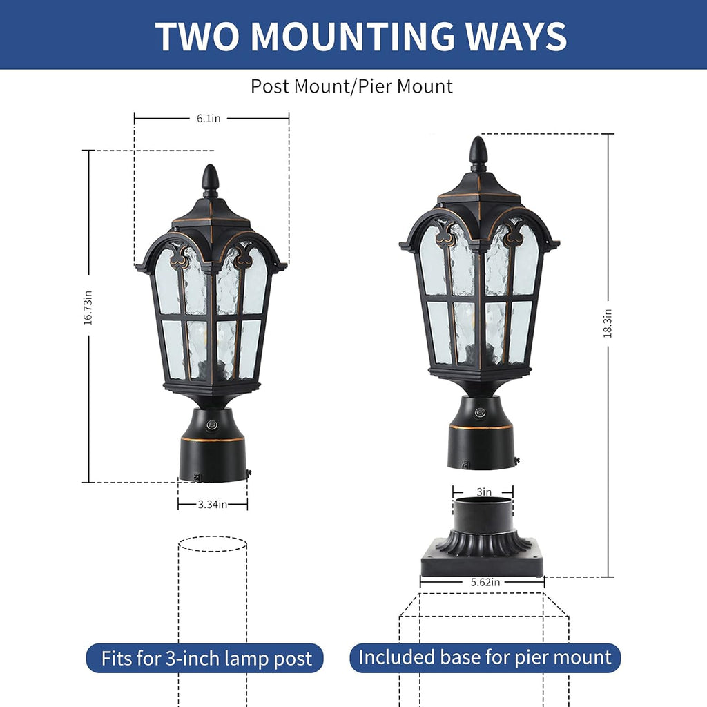 Dusk to Dawn Outdoor Lamp Post Lights Waterproof Exterior Pole Lantern Lighting Fixtures with 3-Inch Pier Mount Base