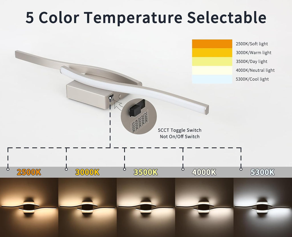 Brushed Nickel Bathroom Vanity Lights Fixtures Over Mirror 5CCT Dimmable Bathroom Light Fixture Modern Vanity