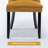 Velvet Dining Chairs Set of 4, Tufted Upholstered Dining Chairs with Nailhead Back, Ring Pull and Solid Wood Legs, Gold