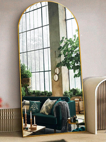 Arched Floor Mirror, 76"34" Full Length Mirror with Stand, Freestanding, Aluminum Frame - Gold
