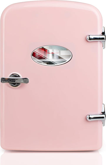 Mini Fridge with Observation Window 4-Liter Six 12 oz Cans Portable Warmer & Cooler Compact Refrigerator, 100% Eco