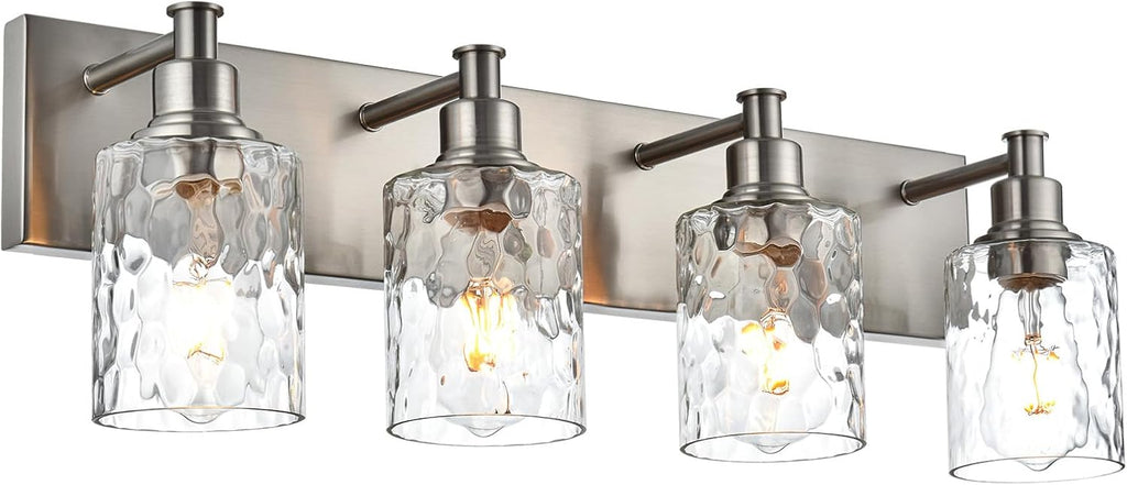 4-Light Bathroom Vanity Light Fixture Brushed Nickel Industrial Wall Sconce Lighting with Hammered Glass Shade