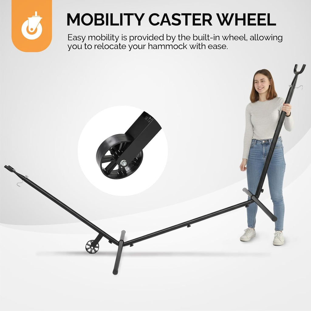 Heavy Duty 550 LBS Hammock with Stand w/Wheel, Easy to Move, Included with Portable Carrying Bag, Upgraded Hammock