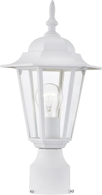 Outdoor Post Lights, Lamp Post Light Fixture with E26 Socket, White Exterior Post Lantern with Clear Glass Shade