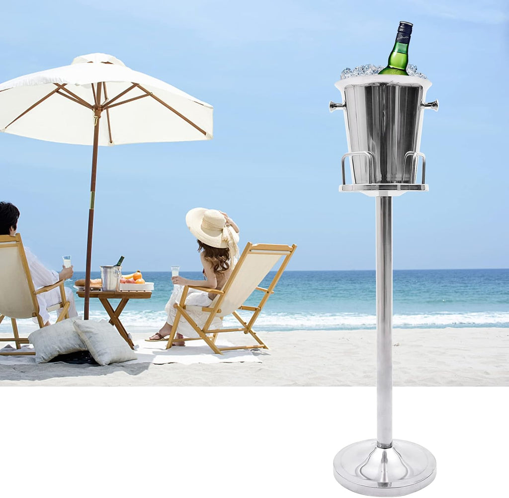 Champagne Bucket with Stand, 5L Stainless Steel Ice Bucket Stand Removable Wine Cooler with Handles, 35.83 Inch Tall