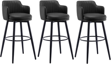 26 Inches High Barstools Swivel Bar Stools Set of 3 with Low Back Kitchen Island Bar Chair, Counter Height with Arms