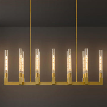 Gold Farmhouse Dining Room Chandelier,Modern Linear Rectangle Chandelier