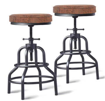 Industrial Bar Stools-Swivel Leather Metal Bar Stool-20-27 Inch Tall Counter Height-Adjustable Kitchen Stool Dining