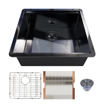 21 Inch Black Kitchen Sink, 21x19 Inch Single Bowl Undermount Workstation Sink with Single Track, Black Stainless