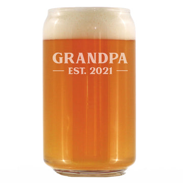 Grandpa Est 2021 Bold Can Shaped Pint Glass for New Grandpa - 16 oz